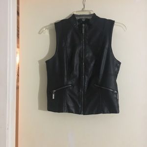 New Look Black Faux Leather Zipper Front Vest Med.